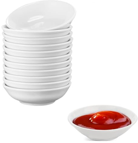 Yeenano Cuencos Aperitivos,12 Piezas7.2x2 cm Mini Cuenco para Salsas,Cuencos Salsa Soja Blanco,Cuencos Redondos para Salsa de Soja,Tazones para Salsas de Sushi para Ketchup,Especias,Vinagre,Salsas