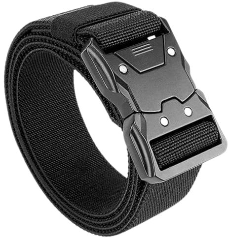 KEYRI 1 Articolo Cintura Tattica Uomo con Fibbia in Metallo a Sgancio Rapido Cinturone Tattico Militare Cintura Uomo per Militari, Lavoro, Escursionisti, Rigattieri, Vigili del Fuoco e Sport (Nero)