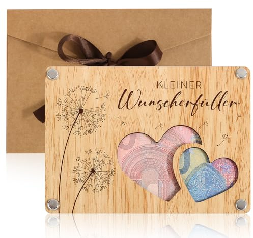 BOFUNX Wunscherfüller Geldgeschenk aus Holz Kleiner Wunscherfüller Karte Geldgeschenk Verpackungen Grußkarte für Hochzeit Geburtstag Glückwunsch
