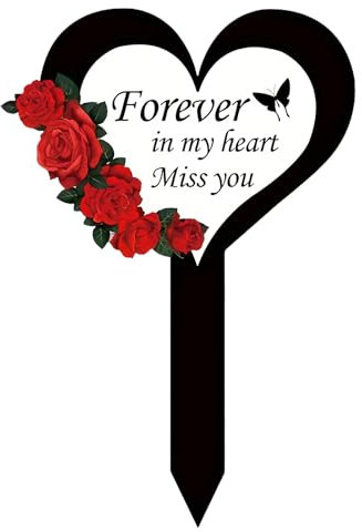 Decorazioni per tombe, picchetto in acrilico 2D per cimitero, cuore e incrocio, commemorativo per simpatia, per esterni, cortile, giardino