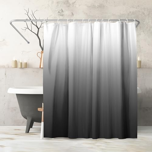 Americanflat Tenda Doccia 180x200 cm Grigio Sfumato - Tenda per Doccia con Anelli in Metallo e 12 Ganci - Shower Curtain per Bagno Resistente all'Acqua in 100% Poliestere