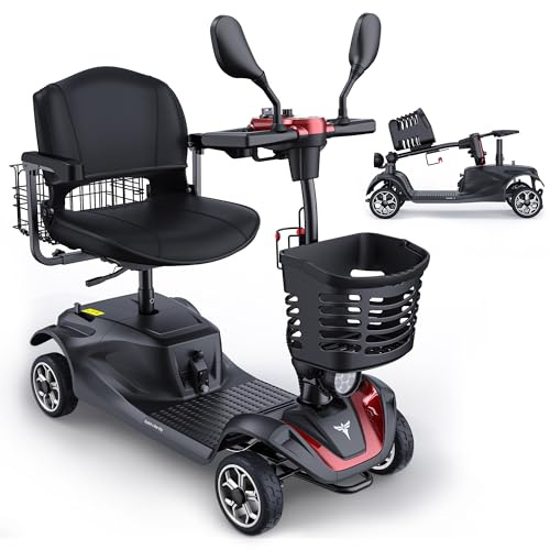 ENGWE Elektroroller mit 4 Rädern, Senioren-Tretroller, 19 km Tragreichweite, 150 kg Belastbarkeit, Anti-Kipp-Design, City Mobility Scooter (Rot)