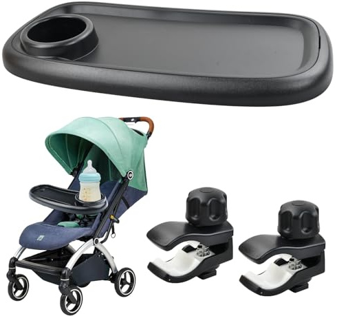 Bandeja para Cochecito de Bebé, 41x20cm, Universal Bandeja de Bocadillos Cochecito, Giratorio de 360 Grados, Extraíble Antideslizante Accesorio de Carrito de Bebé