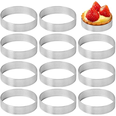 Xyvor 12 Pièces Cercle à Pâtisserie, Ø 6cm Anneaux à Tartelette Moules à Dessert en Mousse, Cercle à Tarte en Acier Inoxydable, Cercle a Tarte, Moule à Gâteau pour Gâteaux, Mousse, Mini Pizzas