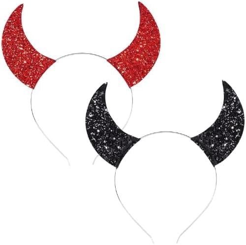 QIZHIQIAMY Serre Tete Corne Diable Halloween Serre Tête Corne de Diable Halloween Déguisement Effrayant Accessoire pour Enfant Adulte Déguisements de Fête, Cosplay (Paillettes)