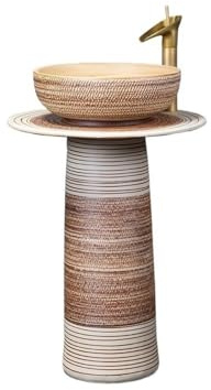 YHxFlux Lavabo Baño Lavabo de Pedestal de cerámica con Grifo y desagüe, de una Sola Pieza, for baño, balcón y jardín. Lavabo de Pedestal