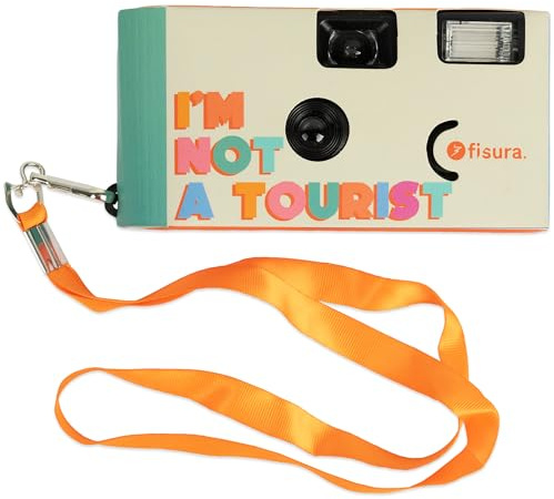 Fisura – Caméra jetable Originale Not a Tourist. Appareil Photo à Usage Unique avec Flash. 17 Prises de Vue en Noir et Blanc. Crochets Inclus. Idéal pour Les Mariages et Les fêtes.