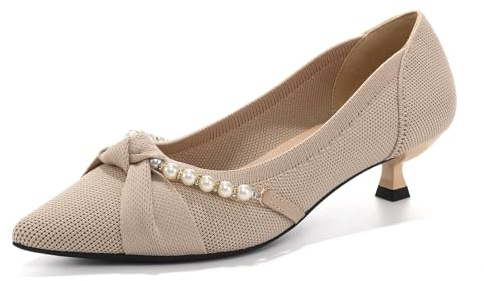 HROYL Escarpins Femme Petit Talon Bout Pointu Confort Chaussures de Bureau Femme,1507-5-Apricot,EU 38.5