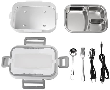 NUMNBE Lunch Box Chauffante Électrique 40W 1.2L Acier Inoxydable 304, Chauffage Rapide, Portable avec Couverts - Réchaud et Boîte Isotherme Idéal Bureau et Voiture