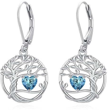 Eusense Livets träd hjärta örhängen med blå zirkon, rosa och röda, dinglande örhängen present till dam perfekt för årsdag och alla hjärtans dag, 16,5x33mm, Koppar, Inga ädelstenar