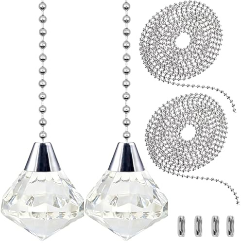 Acmerota Interrupteur à tirette suspendu avec chaîne à billes en cristal et rallonge de 1,5 m, remplacement pour interrupteur de lampe de salle de bain, compatible avec les chambres