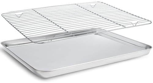 Baking Tray with Wire Rack Fit for Oven/Microwave/Bread Machine, Coating-Free Non-Stick Baking Pans for Cookies/Bacon/Meat Dishwasher Safe (40-30-2.5)