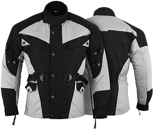 German Wear Motorradjacke herren mit geprüfte protektoren motorrad jacke herausnehmbar futter wasserabweisend viele Taschen sommer leicht wassarfest textil Schwarz/Hellgrau - L