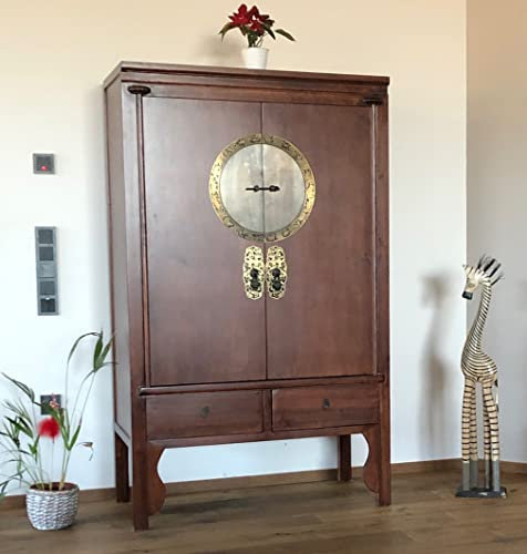 OPIUM OUTLET Chinesischer Hochzeitsschrank asiatischer Kleider-Schrank China Kommode Vintage Shabby orientalisch braun