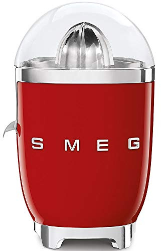 Smeg, Elektrische Zitruspresse CJF01RDEU, manuelle Druckpresse, tropfsicherer Auslauf und Universalkegel, rutschfeste Basis, integrierte Kabeltrommel, 70 W, Rot