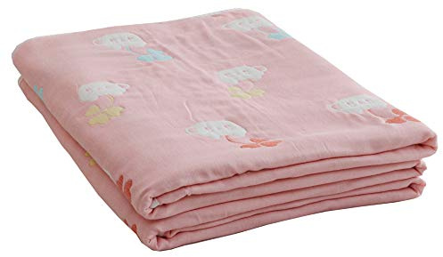 Hayisugal Baumwolldecke Kuscheldecke luftig angenehm 100% Baumwolle Sommer Decke zweiseitig Tagesdecke Überwurf Kinder Bettdecke für Kinderzimmer Doppelbett, Rosa Topfpflanzen, 120 x 150cm