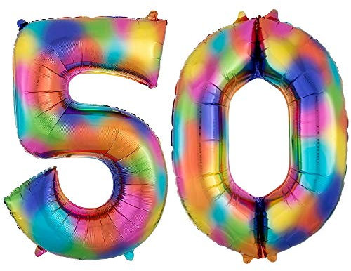 DIWULI Luftballon 50 Geburtstag XXL Bunt Regenbogen Zahl 50
