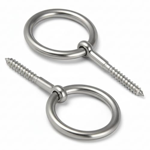 PROTECH Ösenschrauben mit Holzgewinde 6x60mm | Fest verschweißter Ring | 2 Stück | Edelstahl A4 V4A Rostfrei | Ringschrauben