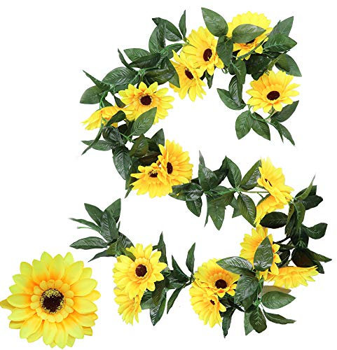 CattleyaHQ 2 Stück künstliche Sonnenblumenreben, 10 Köpfe Big Silk Sunflower, schöne hängende Girlande für Zuhause/Küche/Party/Hochzeit/Dekoration