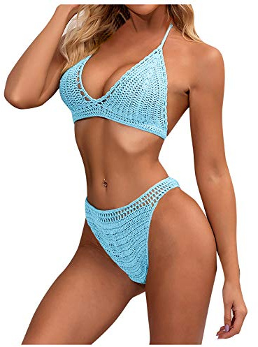 Modaworld Top all Uncinetto con Costume da Bagno Bikini Due Pezzi Vintage Sexy Costume da Bagno Bikini