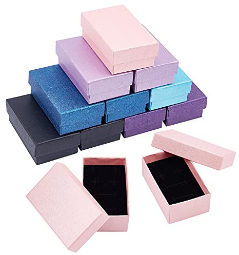 NBEADS 24 cajas de cartón para joyas, con cubierta a presión, caja de regalo de papel de regalo con alfombrilla de esponja para embalaje y almacenamiento de joyas, 8,1 x 5 x 3 cm, 6 colores
