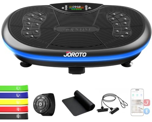 JOROTO Vibrationsplatte 4D für Zuhause - [3 leistungsstarke Motoren] Profi-Ganzkörpertraining | App-kompatibel | Integrierter Bluetooth-Lautsprecher & LED-Lichtern, bis 200 kg, Ideal für Heimfitness