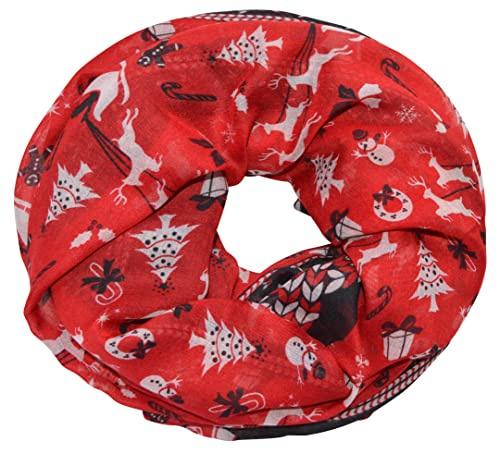 Damen Schlauchschal Loopschal Rundschal Christmas Weihnachten Schneeflocken Glocken Schneemann Halstuch Halsschal Loop Schal Weich