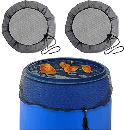 OFFOF 2 Stück Regentonnennetzabdeckung mit Kordelzug, verstellbares Regentonnennetz, Schutznetz, witterungsbeständiger Regentonnenschutz vor Blättern, Mücken und Mückenlarven, Durchmesser 83 cm