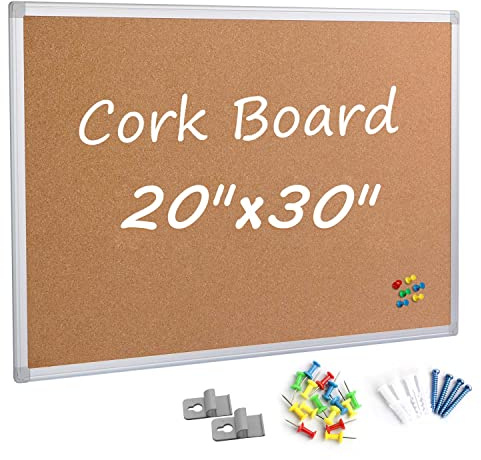 Board2by Cork Board Bulletin Board 20 x 30 Inches, Silver Aluminium Framed Corkboard, Office Board for Wall Cork, Large Wall Mounted Notice Pin Board