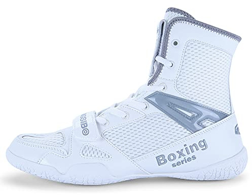 Unisex Scarpe da Boxe Uomini Donna Squat Scarpe da Wrestling Giovanili Muay Thai Taekwondo Boxe Scarpe da Allenamento Marziale Scarpe Sportive Traspirante Grande 46 47 (Grigio Bianco,44)