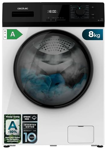 Cecotec Lavadora 8Kg Carga Frontal Bolero Dresscode 8410 Inverter A. 1900W, 1400 rpm Regulables, 16 Programas, Motor Inverter Plus, Bajo Consumo, Vapor, Esterilización de la Ropa