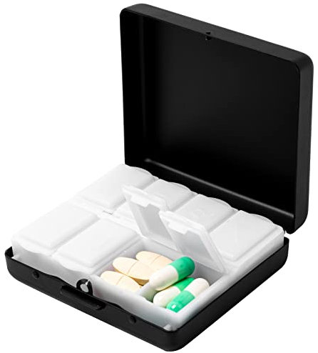 Tragbare Reisemedizinbox aus Metall / 8 Fächer (schwarz)