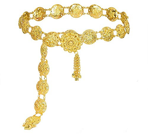 CAZARU Gold Silber Farbe Metall Bauchketten für Frauen Geschnitzte Blume Bauchtanz Kleid Gürtel Kette Türkisch Indischer Schmuck