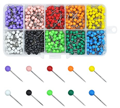 MABAHON 1000 Stück Nadeln, Hinweis, Reißnägel für Stoff, Brettnadeln, Schmuck, Basteln und Nähprojekte, Pinnwandnadeln, 10 Farben