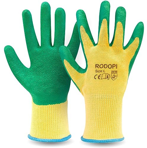 RODOPI GreenFox Gartenhandschuhe für Damen und Herren dornenfeste Arbeitshandschuhe für die Gartenarbeit EN 388:2016 Rosenhandschuhe Latex Garden Gloves (6 Paar, 9)