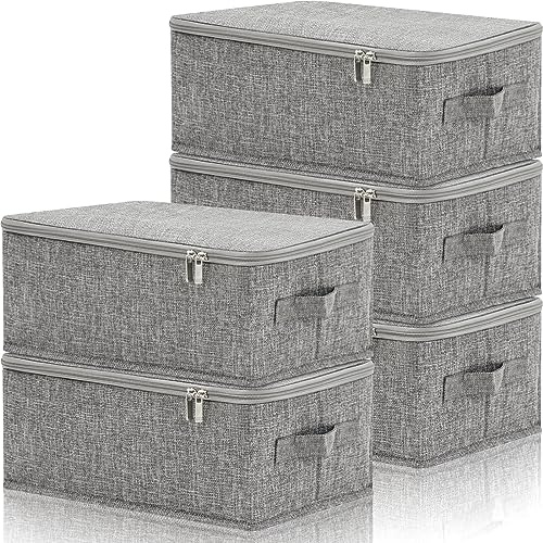 Soaoo 5 Pcs 15 x 10 x 6'' Fabric Storage Bins with Zipper Lids, Gray
