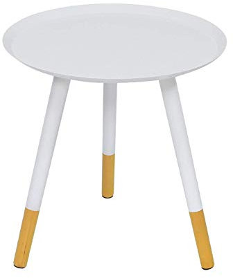 Nachttisch Schlafzimmer, moderne elegante runde Beistelltische, Beistelltisch, weißer Couchtisch/Snacktisch aus Eisen und Holz, zusammengebauter Tabletttisch mit rutschfester Matte, weiß, 45 x 45 x