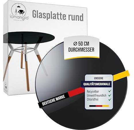 iomangio® Glasplatte Rund Ø 50 cm | Schwarze Tischplatte aus gehärtetem ESG-Sicherheitsglas | 8 mm dick – Ideal für DIY-Projekte, Glastische und als Kamin Glasplatte