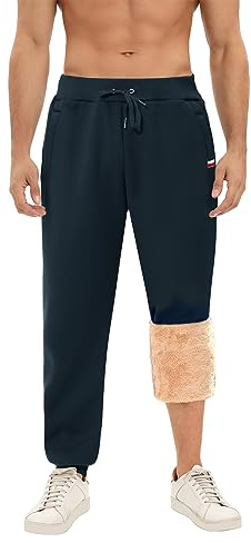 PASUDA Pantalones Chandal Hombre Invierno Forro Polar Pantalón Jogger Hombre Casual Sherpa Cálido Pantalones Jogging Cintura Elástica con Bolsillos y cordón Ajustable