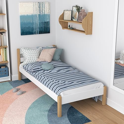 N-wood N01 Bett 100x200 cm, Bettgestel mit lattenrost, Einzelbett für Kinder, Jugendliche und Erwachsene, aus Massiv Eichenholz, sichere abgerundete Kanten, empfohlen für Allergiker und Asthmatiker