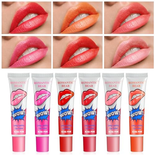 Lip Tint, 6 Colors Tinta de Labios Waterproof y Larga Duracion, Lip Gloss de Fácil de Despegar, Pintalabios Liquido para Maquillaje Mujer San Valentín Cumpleaños