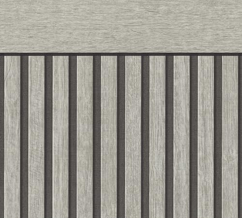 A.S. Création Tapete Holzoptik Grau Schwarz 397442 - Vliestapete Akustikpaneele - skandinavische Sockelpaneel Optik im Querformat - 5,00m x 1,06m - Made in Germany