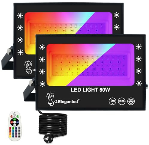 50W Faretto LED RGB + UV Luce Nera Spotlight 2-in-1, Faro LED RGB Esterno IP66 Faretto Ultravioletta 395 Black light Lampada a Luce Nera per Halloween fluorescente GLOW Neon Garden Party，2pcs