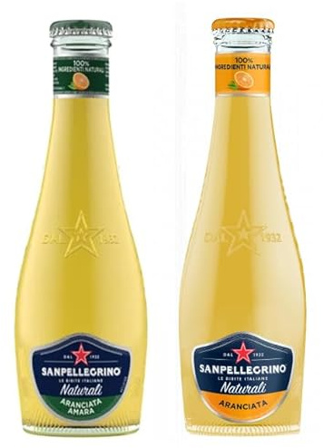 San Pellegrino Aranciata Amara Lot de 48 boissons sans alcool avec orange amère + Aranciata Boisson sans alcool avec jus d'orange Bouteille en verre jetable 20 cl
