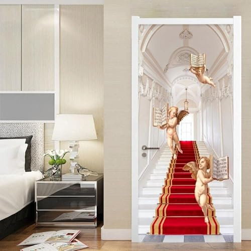 Türaufkleber 3D Türposter Treppe Mit Rotem Teppich 90 X 200 Cm Selbstklebend Wandbild - Türtapete Fototapete Türfolie - Abnehmbar Wandtapete Wohnzimmer Pvc Wasserdichte Wallpaper Art Wa -6M2I/E8L3-8T8