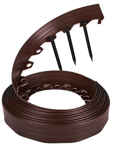 10m x 60mm high lengths of flexible edging for lawns,grass drives,paths and flower borders, in FOREST BROWN,ideal for curves,bends and circles. Pegs included (1pack =10m)