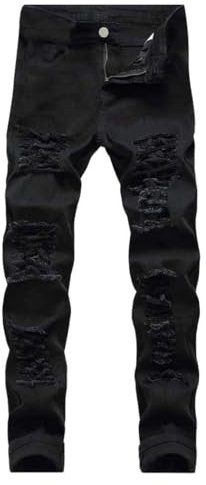 qcdyrxf Men's Ripped Jeans Slim Fit Stretch Skinny Jeans for Men Distressed Straight Leg Waist Black Pants