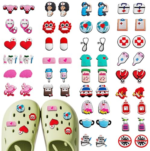 60 StückSchuhanstecker Pins Anstecker Für Crocs Jibbitz, Krankenschwester Zubehör, Medizin Charms, Karikatur Arzt Nurse Anstecker für Clogs, Diy Deko und Kinderpartys Geschenk