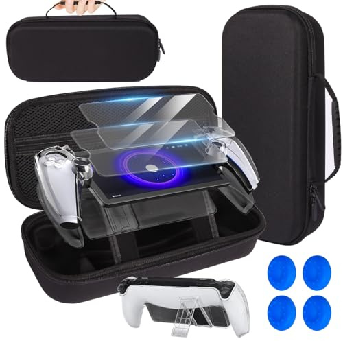Étui de Protection pour Playstation Portal, iulrtba Housse de Transport Rigide pour PS5 Portal, Housse de Protection avec Kickstand pour PS5 Portal Accessoires, 2 Verre Trempé, 4 Capuchon de Joystick
