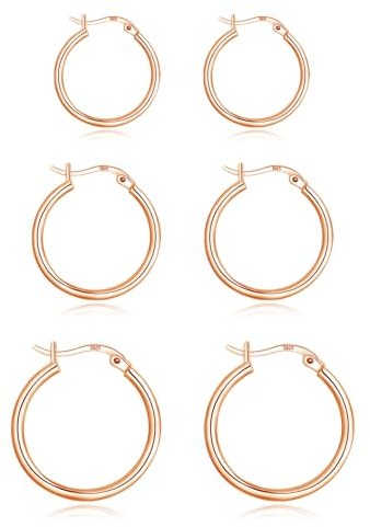 Loutade Creoler silver 925, 3 par 925 sterling silver kreoler örhängen set, allergivänligt brosk runda kreoler örhängen, 13/16/20 mm unisex kreoler silver damörhängen för flera öronhål, Sterlingsilver
